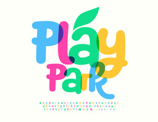Vector funny emblem Play Park.. Watercolor Font. Kids Artistic Alphabet Letters and Numbers set
