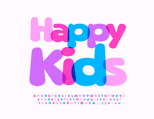 Vector playful banner Happy Kids with watercolor Alphabet Letters, Numbers and Symbols set. Creative childish Font