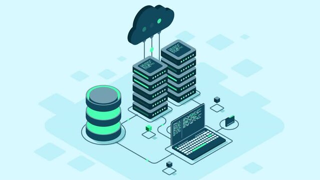 Cloud technology computing concept. Modern cloud technology. Data center isometric concept. Isometric cloud technology with data center. Web hosting concept