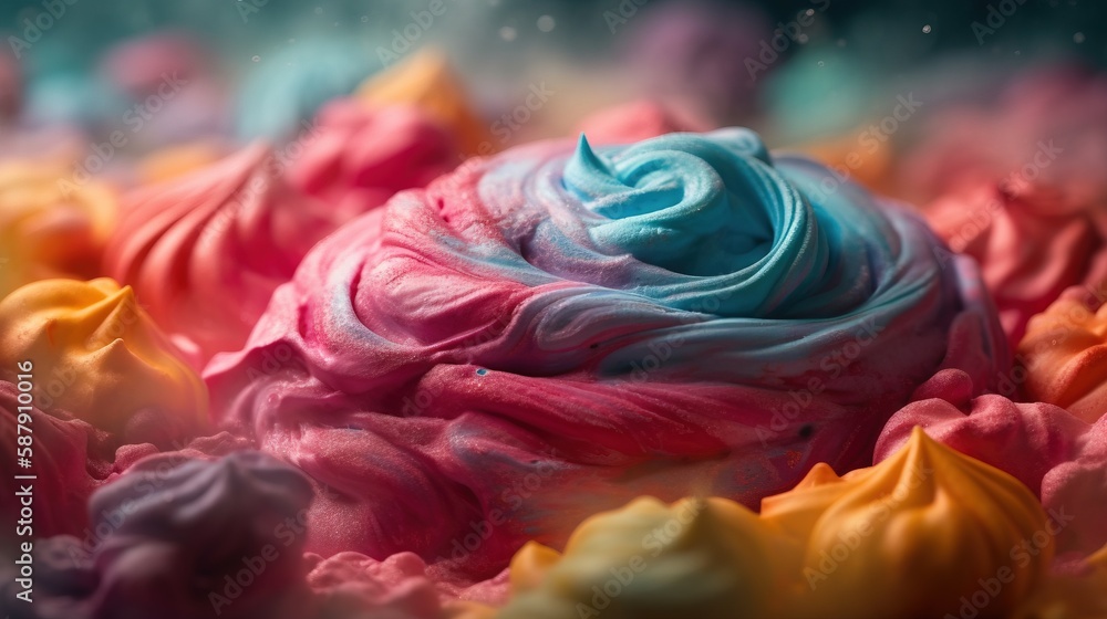 Aufkleber a close up of a blue and pink swirled object in the middle of a group of other colored objects in th