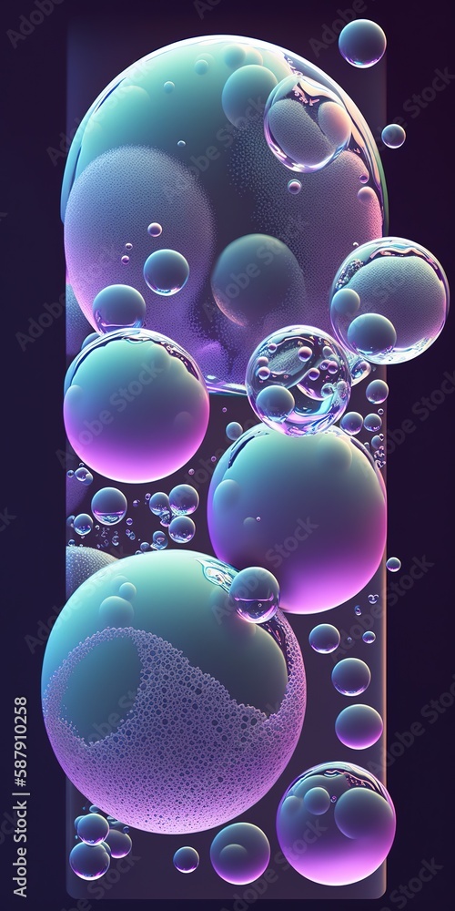 Poster bubbles in purple and blue, drawn vertically for visual refreshment. generative ai
