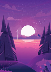 landscape with moon vector illustration cartoon