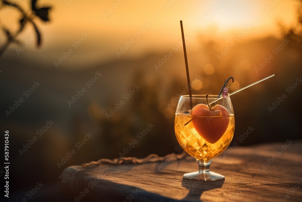 Poster a glass of liquid with a straw and a heart shaped drink in the middle of it with a straw sticking ou