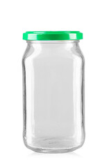 Empty glass jar. Isolated on a white background.