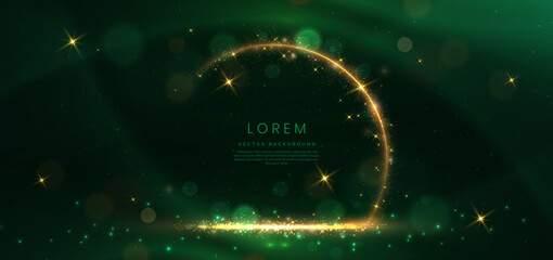 Abstract elegant dark green background with golden glowing effect. Template premium award design. © Pramote