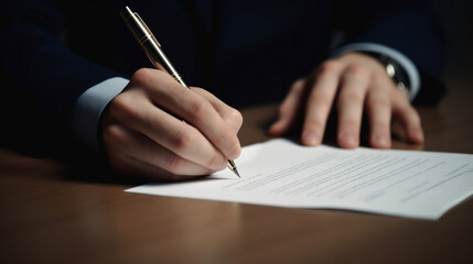 Human hand signing a contract, business