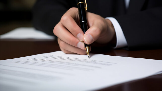 Human hand signing a contract, business