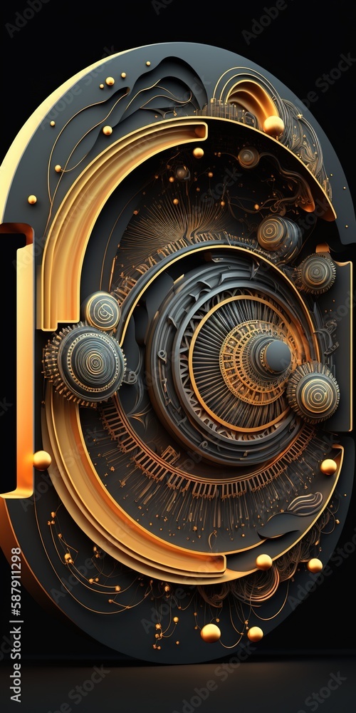 Poster abstract history of technology. a circular design with contrasting straight and curved lines. a focu