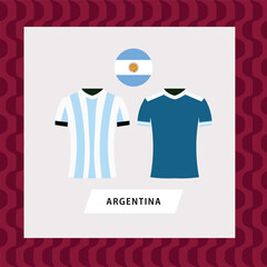 Argentina football national team uniform flat illustration. Latin American football team.