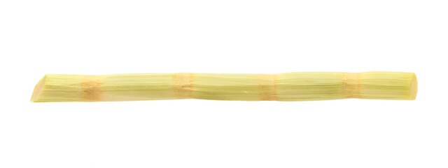 Fresh peeled sugar cane stalk isolated on white background. Clipping path.