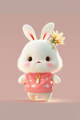 Obraz na płótnie Canvas white rabbit in pink dress with flower her hair. generative ai.