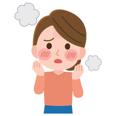 顔がほてる女性　イラスト