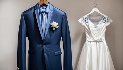 A beautiful picture with a groom's suit and a wedding dress. Ideal as decoration, banner, header or...