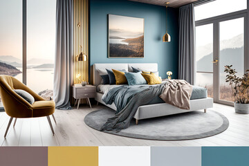 Modern Bedroom Mood Board With Color Palette Interior Collage Design Idea.