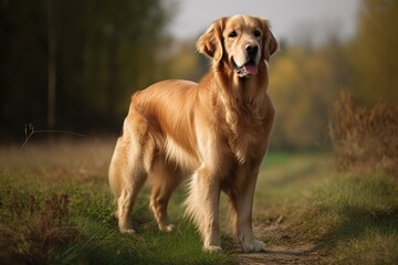 A loyal and affectionate Golden Retriever wagging its tail - This Golden Retriever is wagging its tail owner with love and affection. Generative AI