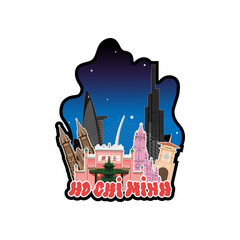 Ho Chi Minh City (Vietnam) skyline with panorama in white background. Vector Illustration. Business travel and tourism concept with modern and traditional buildings. Image for banner, website, poster 