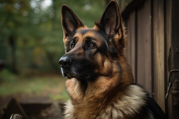 A loyal and protective German Shepherd guarding its territory, keeping a vigilant eye out for any potential threats. Generative AI