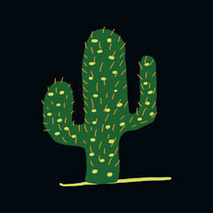Naive cactus. Digital imitation childlike style. Vector.  - obrazy, fototapety, plakaty