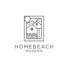 House beach line art logo icon design template