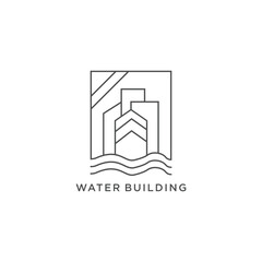 Real Estate Logo Circle design vector template Linear style. House on Water wave Logotype concept icon.