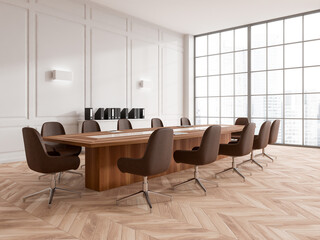 Panoramic white conference room corner