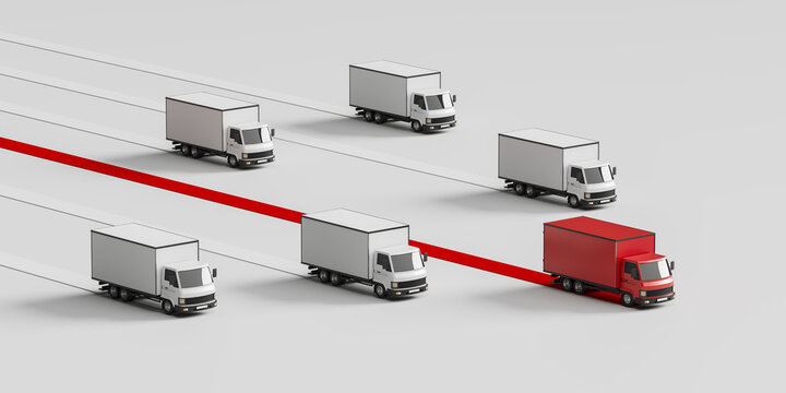 Trucks moving on light background, delivery and competition concept