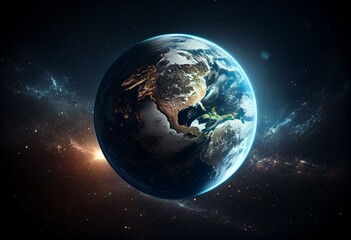 Obraz na płótnie Canvas View of blue planet Earth in space 3D rendering elements of this image furnished by NASA. Generative AI