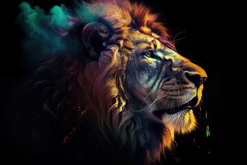 A majestic and powerful African lion roaring - This African lion is roaring, showing off its majestic and powerful nature. Generative AI