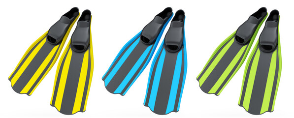 Set of diving flippers for summer holidays and snorkeling on white background. © Vasyl Onyskiv
