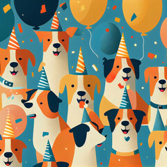 Collage of dogs wearing party hat, Generative Ai