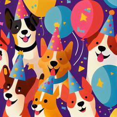Obraz na płótnie Canvas Collage of dogs wearing party hat, Generative Ai