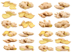 Ginger root isolated on white background. Collection