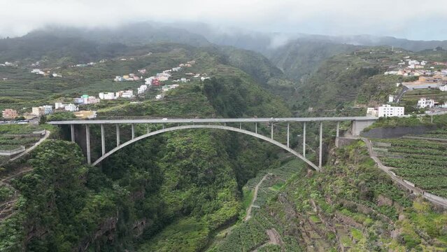 Aerial view of Los Tilos bridge near Los Sauces at La Palma Island, Canary Islands, Spain. 