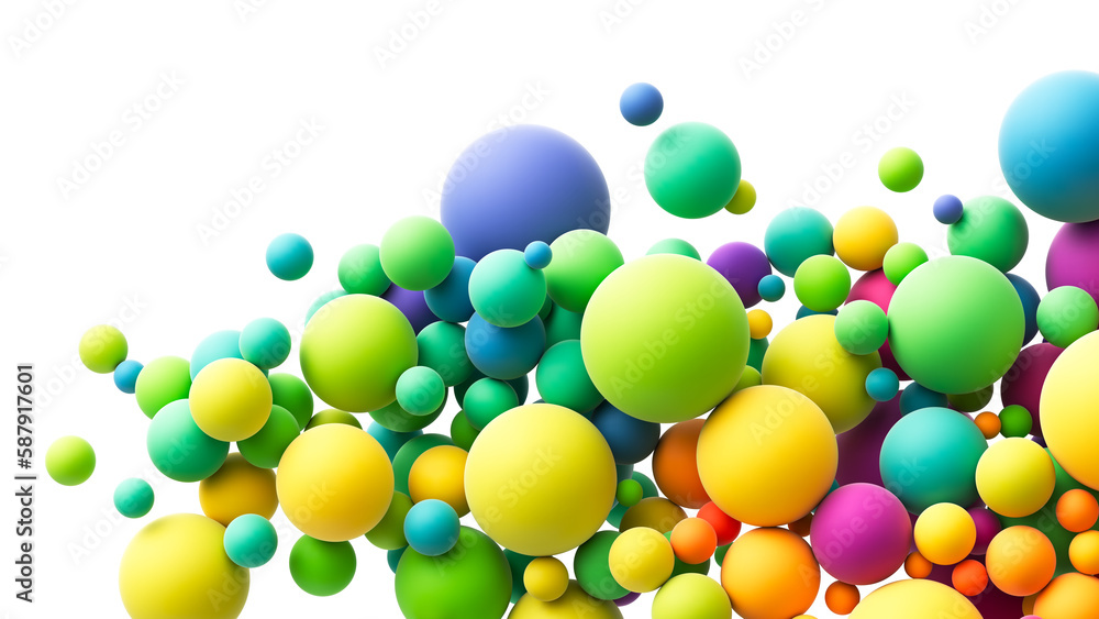 Aufkleber abstract background with colorful random flying spheres. colorful rainbow matte soft balls in differ