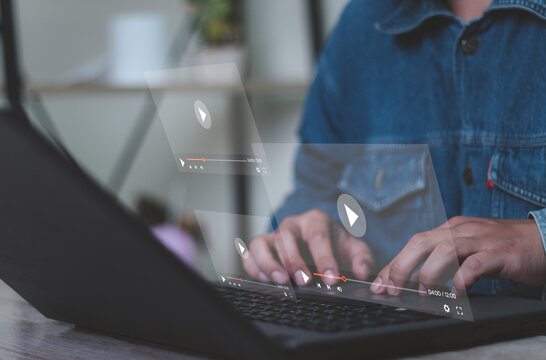 man watching live stream Live digital streaming multimedia player online live streaming window Streaming video on internet concept