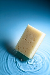 The sponge falls into the water.