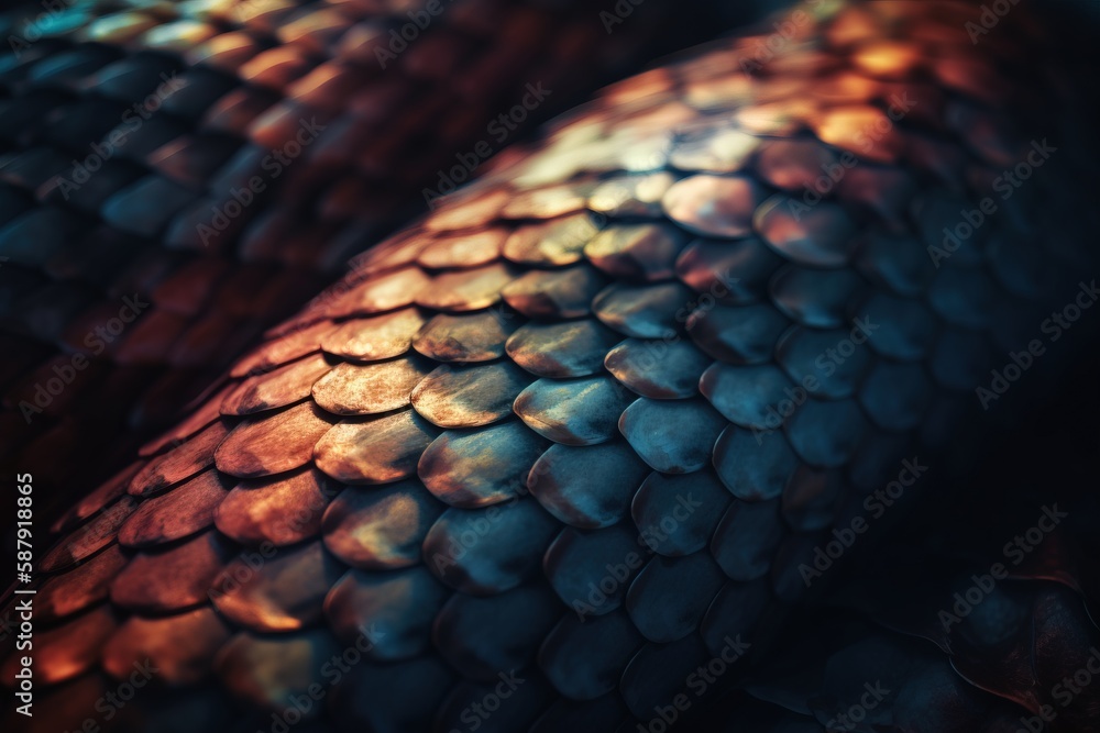 Aufkleber a close up of a snake skin pattern on a cell phone case with a blue and red background and a red and