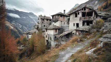 Abandoned village in the Italian Alps. Generative AI