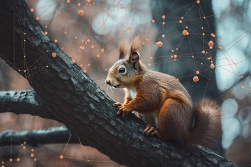 A playful and curious squirrel in a tree. Generative AI