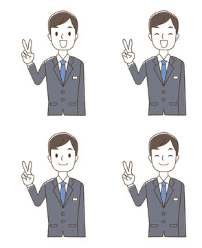 青いネクタイの男性　ピース