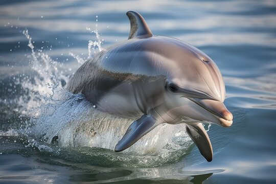 A playful and energetic Dolphin jumping out of the water, showing off its playful and energetic nature. Generative AI