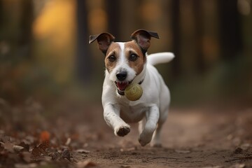 A playful and energetic Jack Russell Terrier chasing a ball, showing off its high energy and playful nature. Generative AI