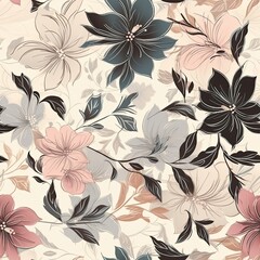 Digitales Papier. Blumen nahtloses Muster. Blumen Hintergrund. Fr&uuml;hling digitales Papier. Florales digitales Papier. Delicate floral seamless pattern. generative ai.
