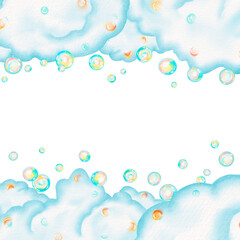 Fototapeta na wymiar Soap bubbles frame. Watercolor illustration