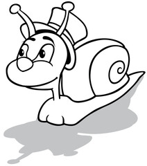 Drawing of a Snail with a Top Hat on its Head - Cartoon Illustration Isolated on White Background, Vector