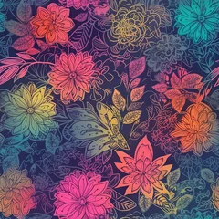Fotobehang Delicate floral seamless pattern with a glossy finish. AI generated. © Gogi