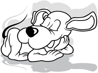 Drawing of a Sleeping Doggy with Closed Eyes on the Ground - Cartoon Illustration Isolated on White Background, Vector