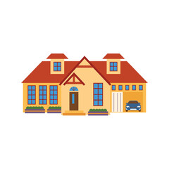 Luxury house with garage open. Old style house with yellow paint. Suitable for property infographic.