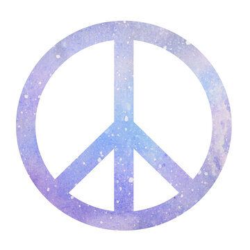watercolor galaxy abstract peace symbol png on white background.	