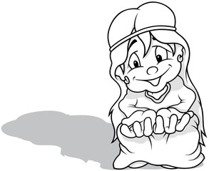Drawing of a Fairy Sitting with Palms Up - Cartoon Illustration Isolated on White Background, Vector
